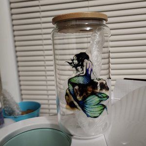 Bamboo lid glass mermaid
